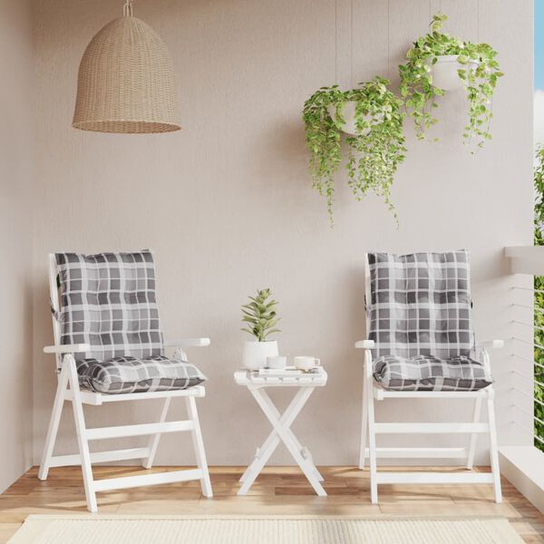 vidaXL madala seljatoega toolipadjad 2 tk, hall ruudumuster, kangas