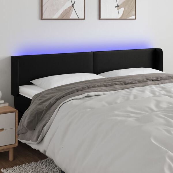 vidaXL LED-voodipeats, must, 163x16x78/88 cm, kunstnahk