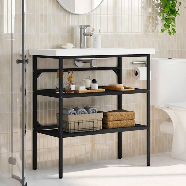 vidaXL vannitoa valamuraam, must, 79 x 38 x 83 cm, raud