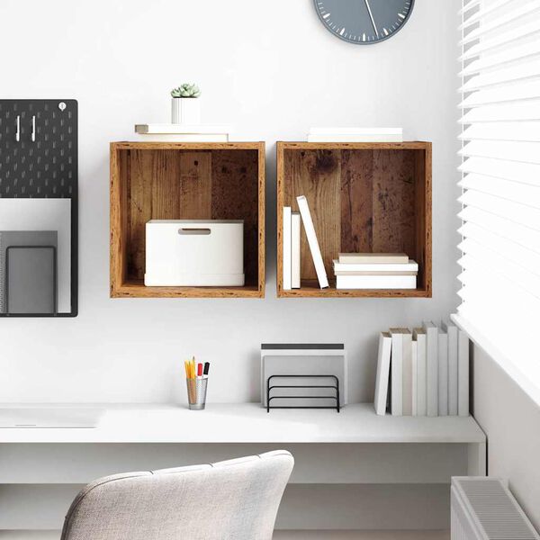 vidaXL Seinekapp riiuliga 2 pcs Vana puit 37 x 37 x 37 cm Tehispuit