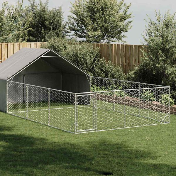 vidaXL Outdoor Dog Kennel Run 7x3x1,9 m tsingitud terasega