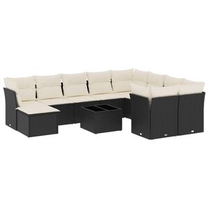 vidaXL 11-osaline aiadiivani komplekt patjadega, must, pol&uuml;rotang