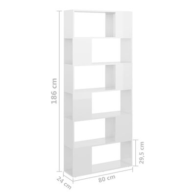 vidaXL raamaturiiul/ruumijagaja, kõrgläikega valge, 80 x 24 x 186 cm