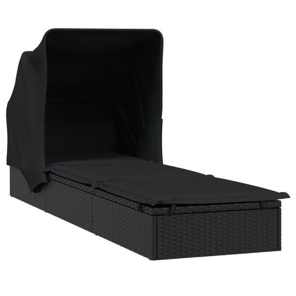 vidaXL p&auml;evitusvoodi kokkupandava katusega, must, 213 x 63 x 97 cm