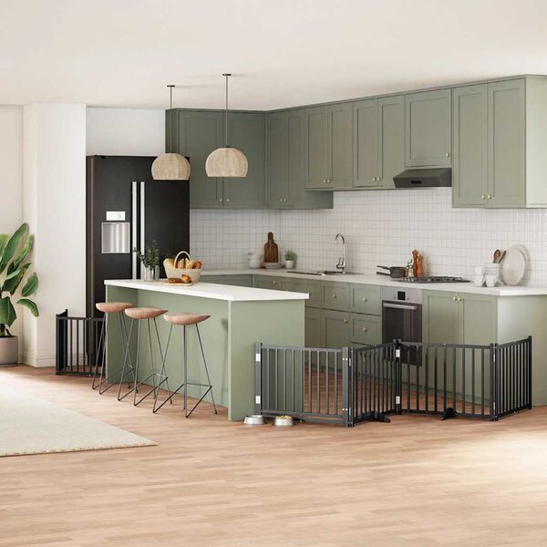 vidaXL kokkupandav koerav&auml;rav uksega, 8 paneeli, must 640 cm, pappel