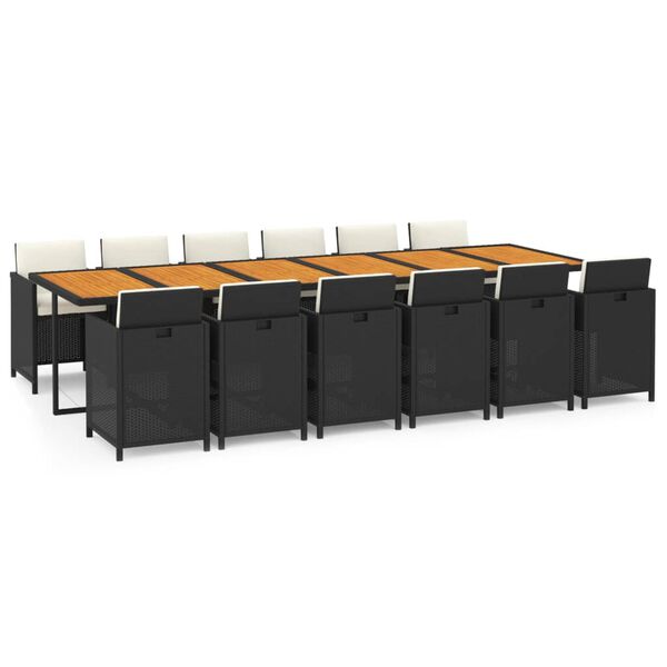 vidaXL 13-osaline aiam&ouml;&ouml;bli komplekt patjadega, pol&uuml;rotang, must