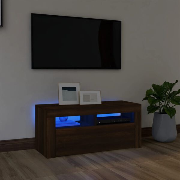 vidaXL telerialus LED-tuledega, pruun tamm, 90 x 35 x 40 cm