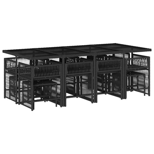 vidaXL 13-osaline aia s&ouml;&ouml;gim&ouml;&ouml;bli komplekt patjadega, must, PE-rotang