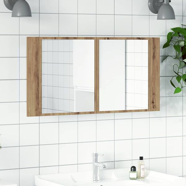 vidaXL LED-peegelkapp, k&auml;sit&ouml;&ouml;tamm, 90x12x45 cm, tehispuit