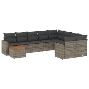 vidaXL 10-osaline aiadiivani komplekt patjadega, hall, pol&uuml;rotang