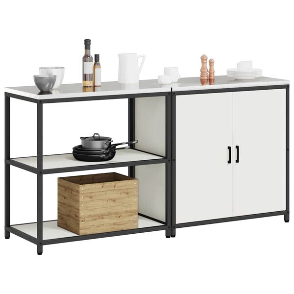 vidaXL K&ouml;&ouml;givarustus riiuliga uksega 2 pcs Valge K&uuml;lmvalmistatud teras