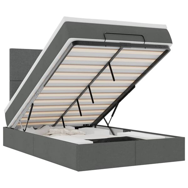 vidaXL ottomani voodi madratsiga ja LED, tumehall, 120x190 cm, kangas