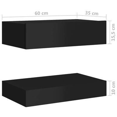 vidaXL öökapid 2 tk, kõrgläikega must 60x35 cm, puitlaastplaat