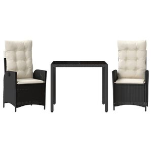 vidaXL 3-osaline aiam&ouml;&ouml;bli komplekt patjadega, must, pol&uuml;rotang