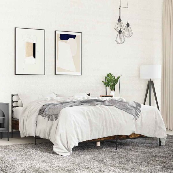 vidaXL voodiraam, suitsutatud tamm, 150 x 200 cm, tehispuit ja metall