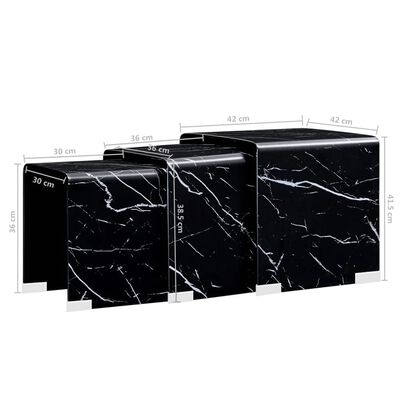 vidaXL kohvilauad 3 tk must marmorefekt 42x42x41,5 cm karastatud klaas