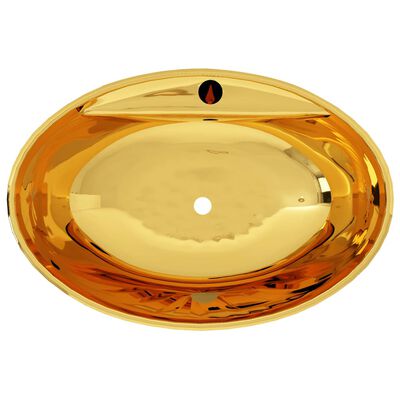 vidaXL valamu, ülevooluavaga 58,5 x 39 x 21 cm, keraamiline, kuldne