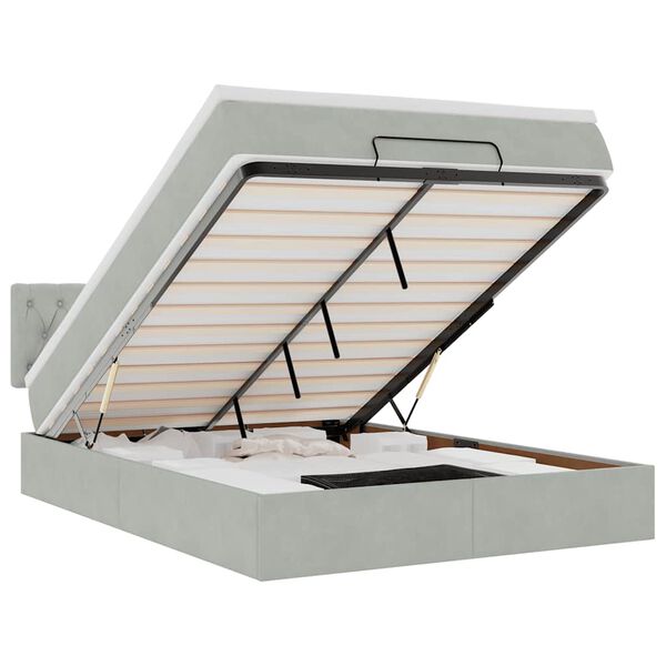 vidaXL ottomani voodi madratsiga, helehall, 140x200 cm, samet