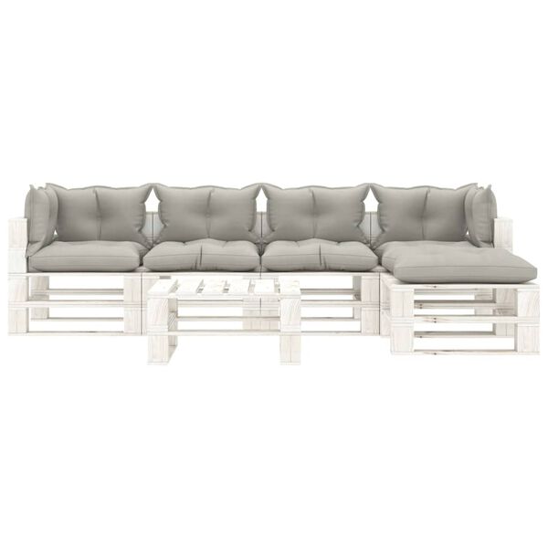 vidaXL 6osaline aiam&ouml;&ouml;bel kaubaalustest, pruunikashallid padjad, puit