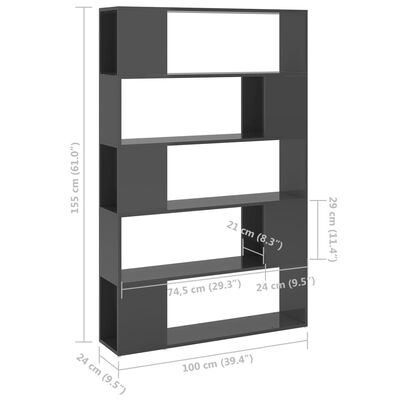 vidaXL raamaturiiul/ruumijagaja, kõrgläikega hall, puitlaastplaat