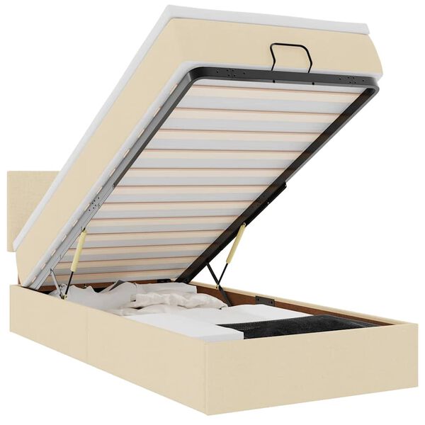 vidaXL Ottomani voodiraam madratsiga, kreemjas, 90x190cm, kangas