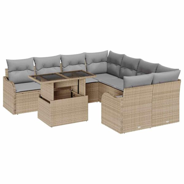 vidaXL Aia Diivanikomplekt padjaga padjaga 9 pcs Beež Pol&uuml; Rattan