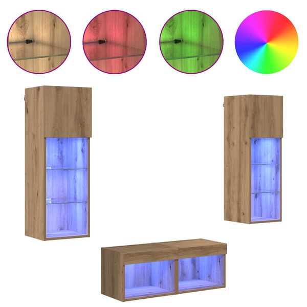 vidaXL TV Seinakapid LED -ribatuledega 4 pcs Must tamm Tehispuit