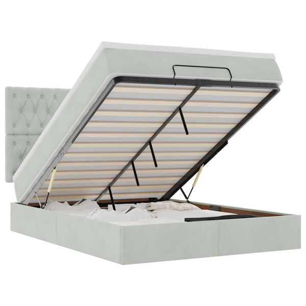 vidaXL ottomani voodi madratsitega ja LED, helehall, 140x190cm, samet