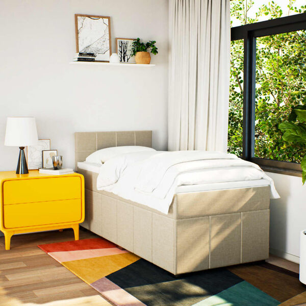 vidaXL kontinentaalvoodi madratsiga, kreemjas, 100x200 cm, kangas