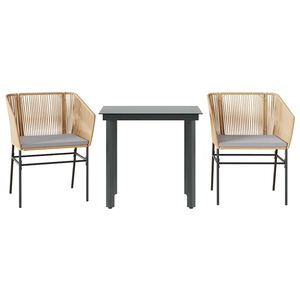 vidaXL 3-osaline aiamööbli komplekt patjadega, pruun, polürotang klaas