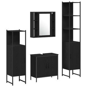 vidaXL Vannitoa m&ouml;&ouml;bleset riiuliga ladustamisega 4 pcs Must Tehispuit