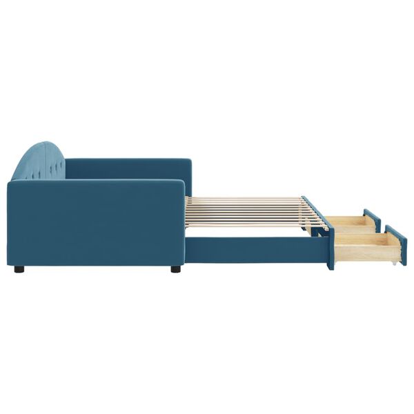 vidaXL diivanvoodi v&auml;ljat&otilde;mmatava osa ja sahtlitega, sinine, samet