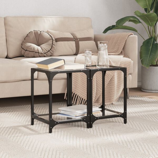 vidaXL kohvilaud, läbipaistev klaasplaat, 30x30x40 cm, teras