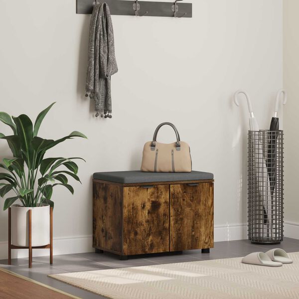 vidaXL Hallipink padjaga uksega Suitsetatud tamm 60 x 38 x 46 cm