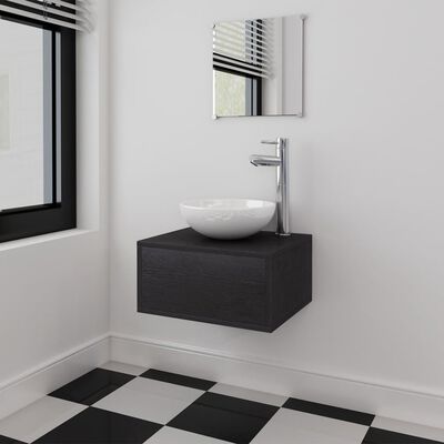 vidaXL-i neljaosaline vannitoamööbli komplekt valamu ja kraaniga, must
