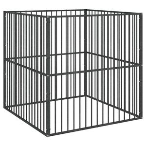 vidaXL koera m&auml;nguaedik, 4 paneeliga, must, tsingitud teras