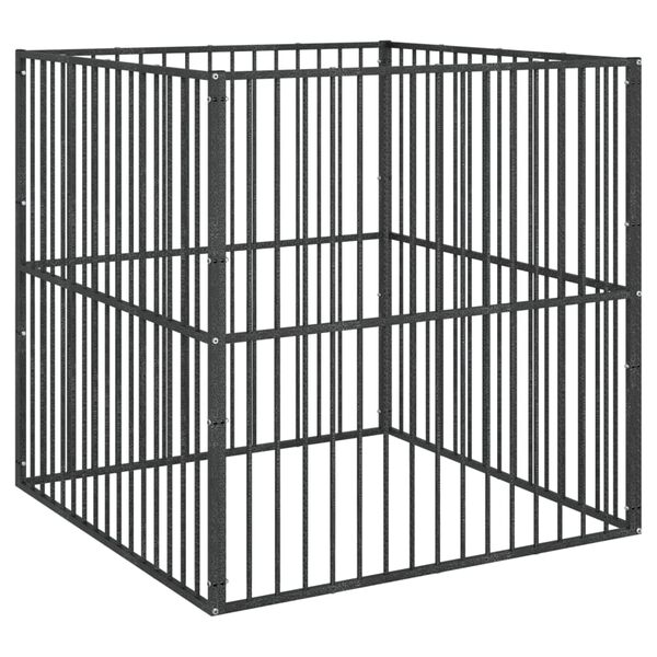 vidaXL koera m&auml;nguaedik, 4 paneeliga, must, tsingitud teras