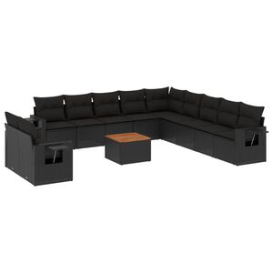 vidaXL 12-osaline aiadiivani komplekt patjadega, must, pol&uuml;rotang