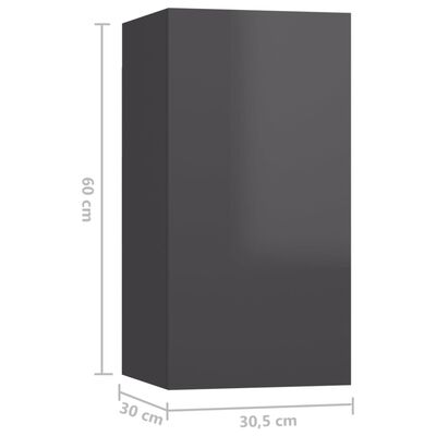 vidaXL telerikapid 7 tk, kõrgläikega hall 30,5x30x60 cm puitlaastplaat