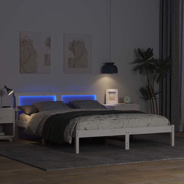 vidaXL Voodi raam peaga Valge 150 x 200 cm Tahke m&auml;nd