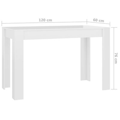 vidaXL söögilaud, kõrgläikega, valge 120 x 60 x 76 cm puitlaastplaat