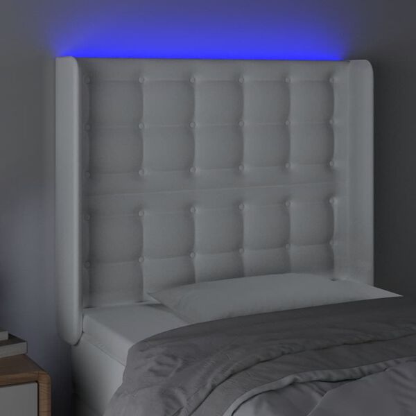 vidaXL LED-voodipeats, valge, 83x16x118/128 cm, kunstnahk