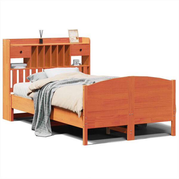 vidaXL riiuliga voodi ilma madratsita, vahapruun, 135x190cm, m&auml;nnipuit