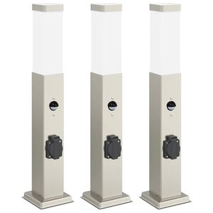 vidaXL anduri ja pistikupesaga postvalgustid 3 tk 50 cm roostevaba teras IP44