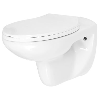 vidaXL seinale kinnituv WC-pott, pehmelt sulguv, keraamiline, valge