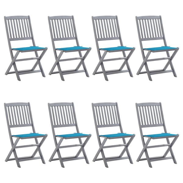 vidaXL kokkupandavad aiatoolid 8 tk patjadega, akaatsiapuit