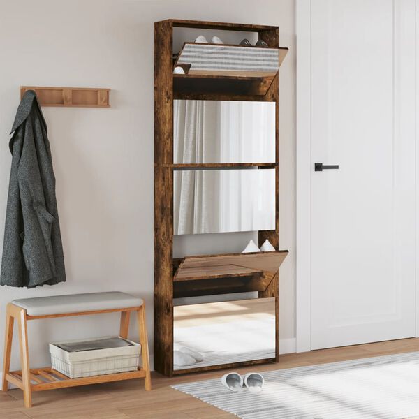 vidaXL 5 sahtliga kingakapp peegliga, suitsutatud tamm, 63x17x169,5 cm