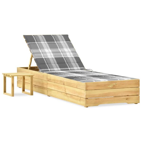 vidaXL aia päevitustool laua ja istmepadjaga, immutatud männipuit