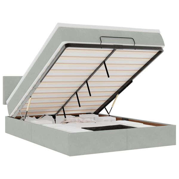 vidaXL ottomani voodi madratsiga ja LED, helehall, 140x200 cm, samet