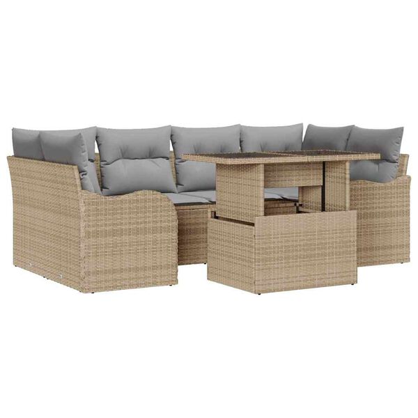 vidaXL Aia Diivanikomplekt padjaga padjaga 7 pcs Beež Polü Rattan